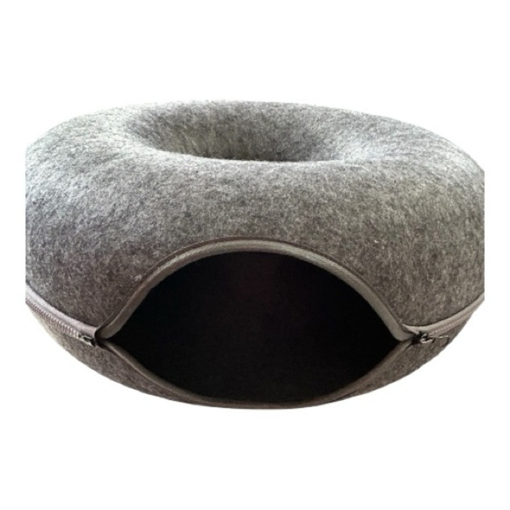 Gray Cat Donut Bed and Tunnel with Zipper - Cozy Pet Nest - Picture 3 of 4